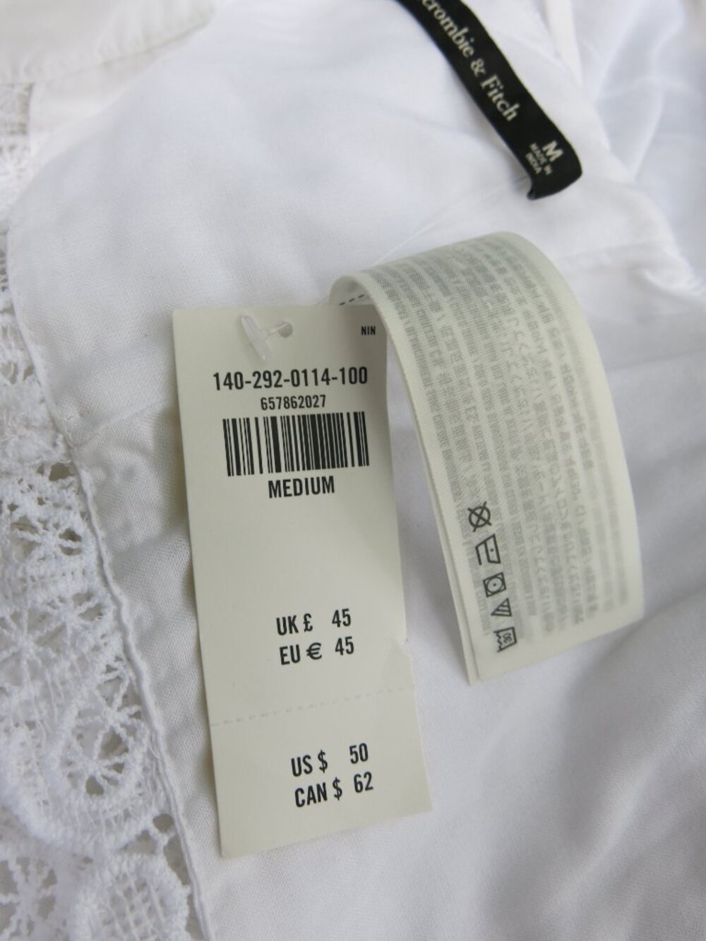 Abercrombie & Fitch Ultra Cropped White Lace Square Neck Bohemian Party Top Sz.M - Picture 8 of 9